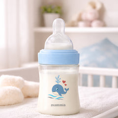 Mammia - Biberon physiologique av tétine plate 120 ml bleu Boat Delphin 0m+