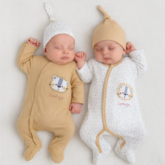 Pack Matchy Chatons 2 Grenouillères 2 Bonnets Beige