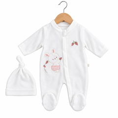 Grenouillère Lapinette fraise 1 bonnet velours