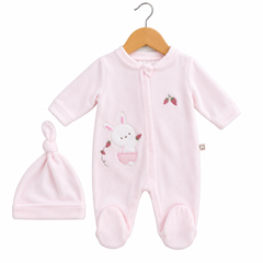 Grenouillère Lapinette fraise 1 bonnet velours