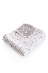 Couverture réversible en mousseline réversible jacquard 4 épaisseurs 110 x 110 cm - Motif étoiles gris 0m+