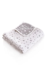 Couverture réversible en mousseline réversible jacquard 4 épaisseurs 110 x 110 cm - Motif étoiles gris 0m+
