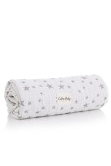 Couverture réversible en mousseline réversible jacquard 4 épaisseurs 110 x 110 cm - Motif étoiles gris 0m+
