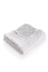 Couverture réversible en mousseline jacquard 4 épaisseurs – Motif étoiles Mint (110 x 110 cm) 0m+