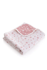 Couverture réversible en mousseline jacquard 4 épaisseurs – Motif étoiles rose (110 x 110 cm) 0m+