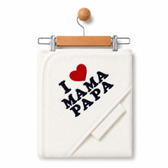 Cape de bain avec gant Love mum Dad unisexe 85x75 cm