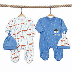 Pack de 2 grenouillères et 2 bonnets renards matchy coton