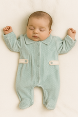 Grenouillère unie ouverture centrée baby boy velours