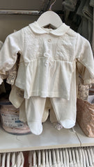 Pack naissance 2 boutons centrés et petit nœud 5 pcs coton