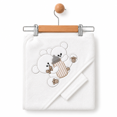 Cape de bain nounours family avec 1 gant 75x80 cm - 0m+
