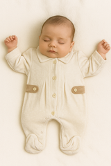 Grenouillère unie ouverture centrée baby boy velours