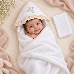 Cape de bain bouquet trio avec 1 gant 80x90 cm - 0m+