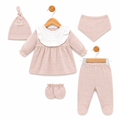 Pack naissance full pudra avec col ekru et jolie fleur 5 pcs coton
