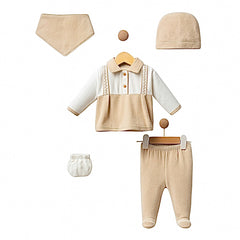 Pack naissance micro carreaux baby boy velours 5 pcs