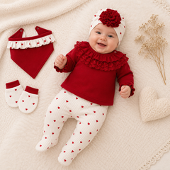Pack naissance col froufrou full red white full Love 5 pcs coton