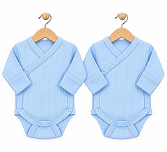 Bleu0-Pack de 2 bodies manches longues uni bleu avec moufles intégrés