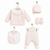 Coffret naissance Fashion girl motifs sur col 5 pcs coton