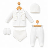 Pack naissance super effet gilet full white ekru boy 5 pcs velours