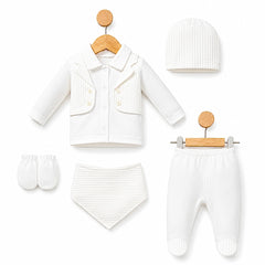 Pack naissance super effet gilet full white ekru boy 5 pcs velours