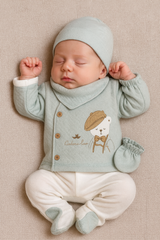 Pack naissance Gentlemen velours 5 pcs mint blanc