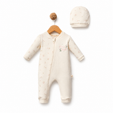 Grenouillère Rose girl 1 bonnet pieds ouverts coton bio