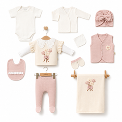 Coffret naissance bouquet fleury classy girl 10 pcs coton