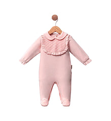 Grenouillère full pink avec bavoir intégré froufrouté coton