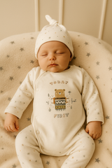 Grenouillère TODAY IKAT full white 1 bonnet coton