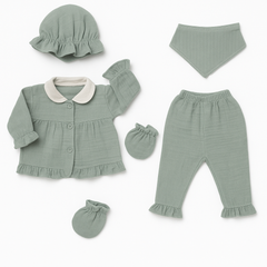 Pack naissance uni froufrouté effet lin très leger 5 pcs