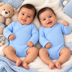 Bleu0-Pack de 2 bodies manches longues uni bleu avec moufles intégrés