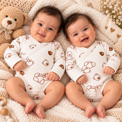 -Pack de 2 bodies manches longues big nounours ecru avec moufles intégrés