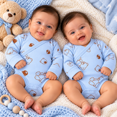 Pack de 2 bodies manches longues big nounours Bleu avec moufles intégrés