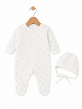 Grenouillère mini cœurs 1 bonnet moufle intégrés
