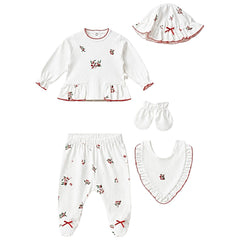 Pack naissance Flowers RED style 5 classy girl pcs coton
