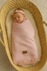 Couverture mousseline légère 120x100 cm - Rose poudré - 0m+