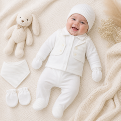 Pack naissance super effet gilet full white ekru boy 5 pcs velours
