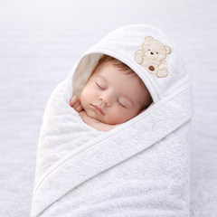 Cape de bain nounours happy 1 gant 80x90 cm