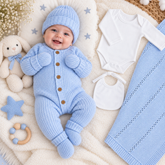 Coffret naissance tricot pack de 7 pcs K3221 - Bleu