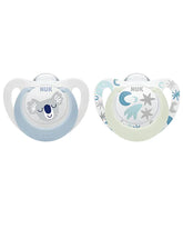 Pack de 2 Sucettes en silicone NUK Starlight Day & Night 0-6 mois - Bleu