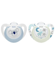 Pack de 2 Sucettes en silicone NUK Starlight Day & Night 0-6 mois - Bleu
