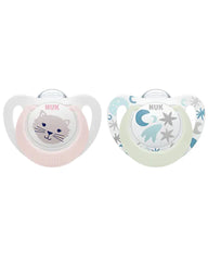 Pack De 2 Sucettes En Silicone NUK Starlight Day & Night 0-6 Mois - Saumon