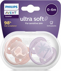 Lot de 2 sucettes Ultra Soft 0-6 mois Girly - Philips Avent