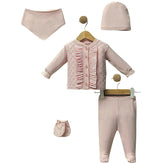 Pack naissance froufrou centré full saumon 5 pcs coton