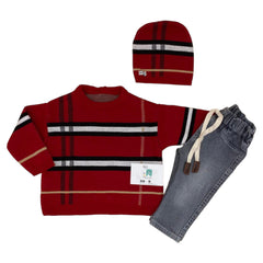 Tenue rayée going out pull avec bonnet et jean 3 pcs