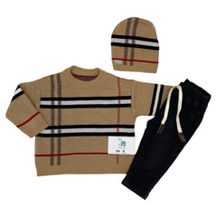 Tenue rayée going out pull avec bonnet et jean 3 pcs