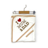 Cape de bain avec gant Love mum Dad unisexe 85x75 cm