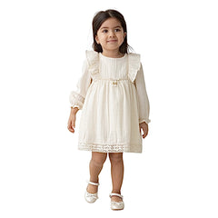 Robe blanc beige jolie petit nœud centré