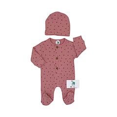 Grenouillère multi fleurs unie 1 bonnet coton