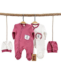 Pack Matchy Chatons 2 Grenouillères 2 Bonnets mauve coton