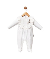 Grenouillère col à froufrou fleurs dessus coton